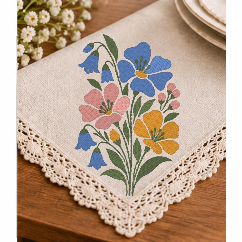 Wildflower Bouquet Machine Embroidery Design, Bluebell Pink Yellow Flowers, Minimalist Floral PES DST JEF, Instant Download - NuttyHappyHobby