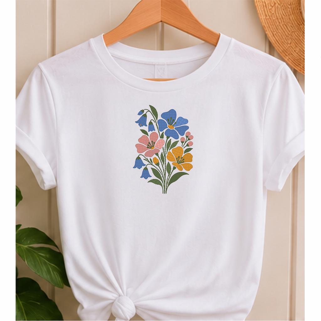 Wildflower Bouquet Machine Embroidery Design, Bluebell Pink Yellow Flowers, Minimalist Floral PES DST JEF, Instant Download - NuttyHappyHobby