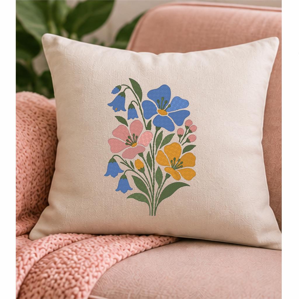 Wildflower Bouquet Machine Embroidery Design, Bluebell Pink Yellow Flowers, Minimalist Floral PES DST JEF, Instant Download - NuttyHappyHobby