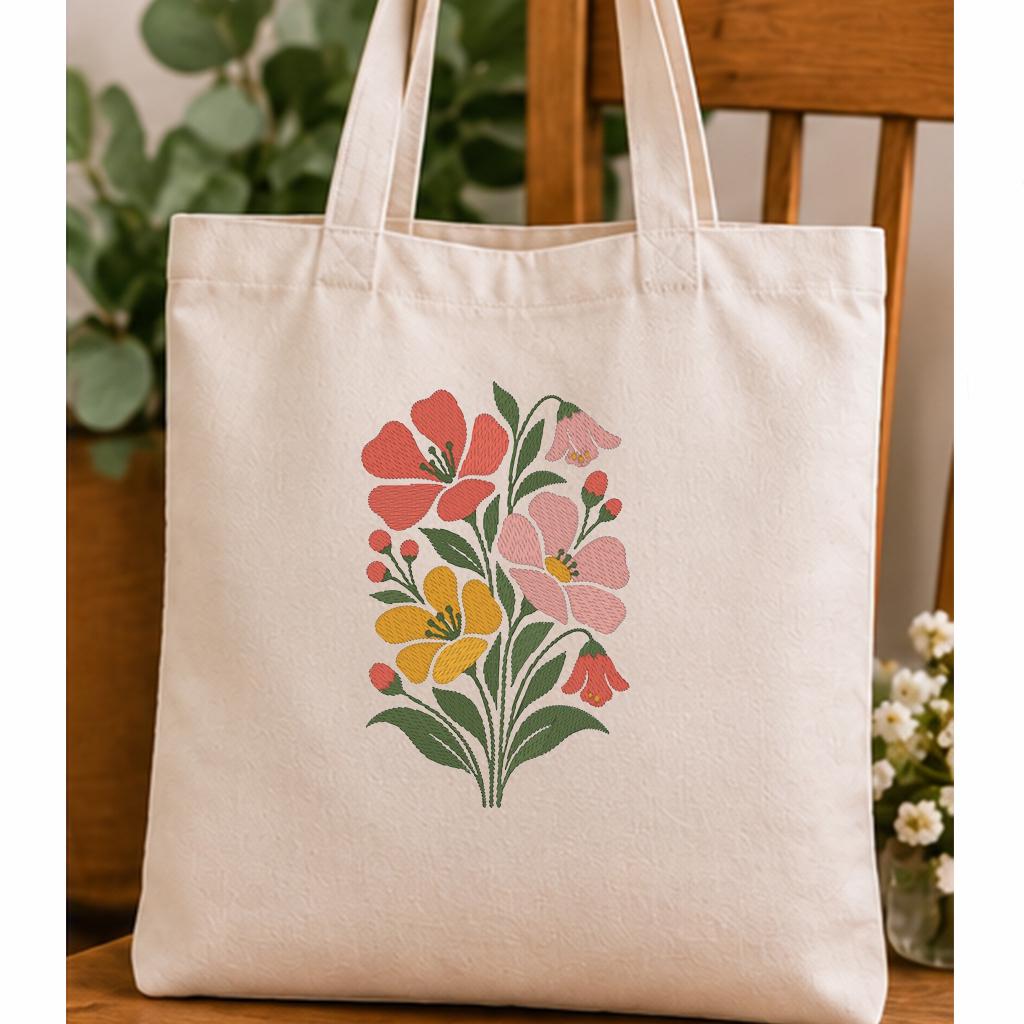 Wildflower Bouquet Machine Embroidery Design, Minimalist Pink Yellow Floral, Spring Botanical Flowers PES DST JEF, Instant Download - NuttyHappyHobby