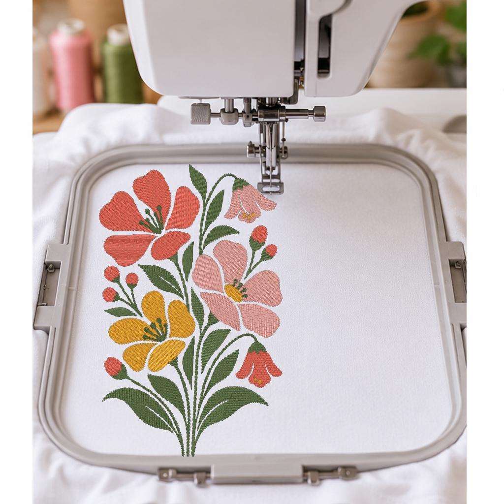Wildflower Bouquet Machine Embroidery Design, Minimalist Pink Yellow Floral, Spring Botanical Flowers PES DST JEF, Instant Download - NuttyHappyHobby