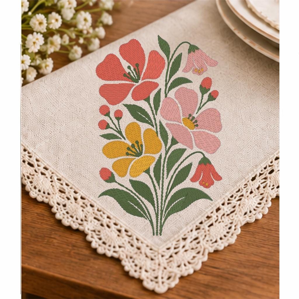 Wildflower Bouquet Machine Embroidery Design, Minimalist Pink Yellow Floral, Spring Botanical Flowers PES DST JEF, Instant Download - NuttyHappyHobby