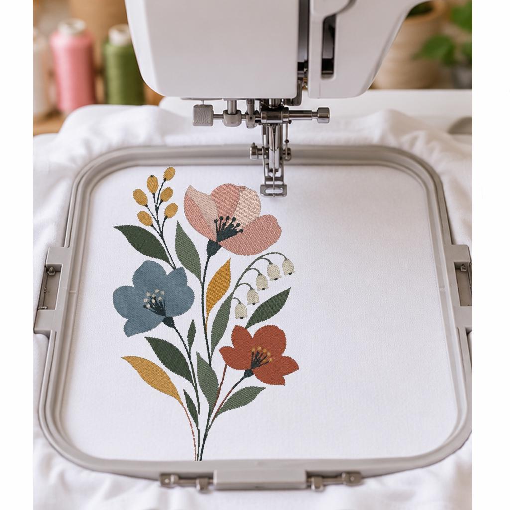 Wildflower Bouquet Machine Embroidery Design, Pastel Boho Floral, Spring Botanical Flowers PES DST JEF, Instant Download - NuttyHappyHobby