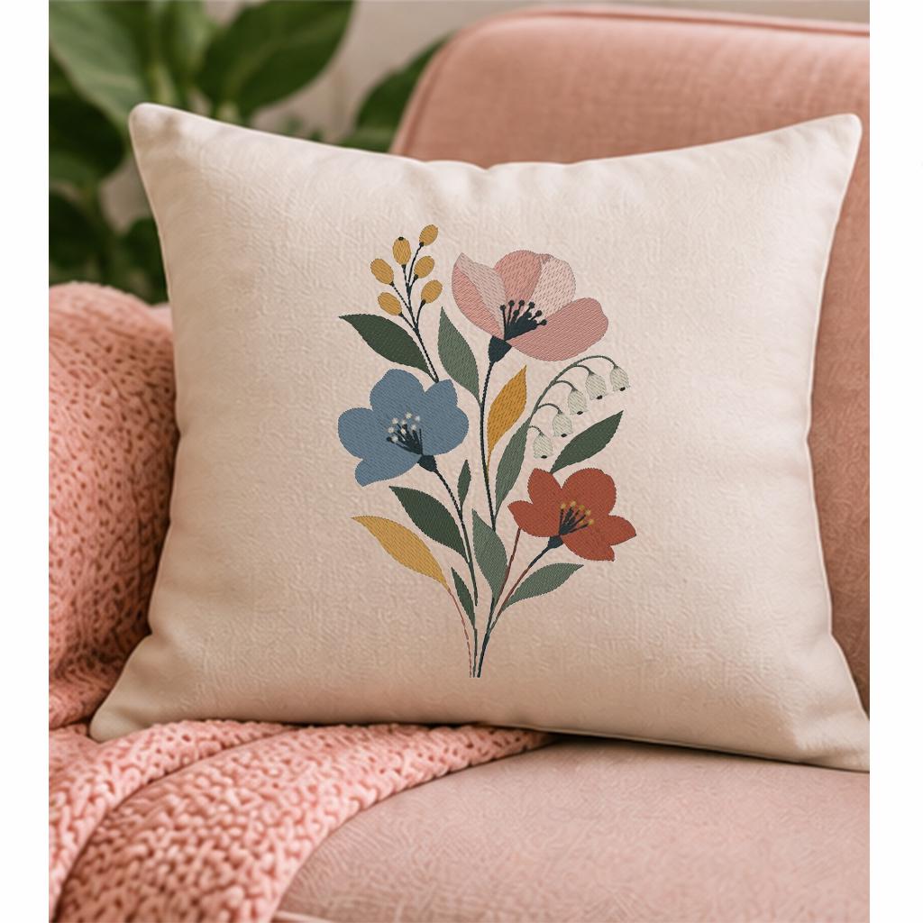 Wildflower Bouquet Machine Embroidery Design, Pastel Boho Floral, Spring Botanical Flowers PES DST JEF, Instant Download - NuttyHappyHobby