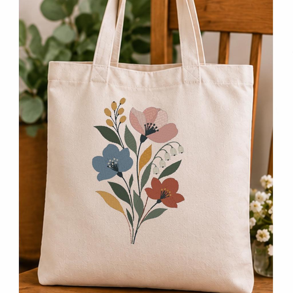 Wildflower Bouquet Machine Embroidery Design, Pastel Boho Floral, Spring Botanical Flowers PES DST JEF, Instant Download - NuttyHappyHobby