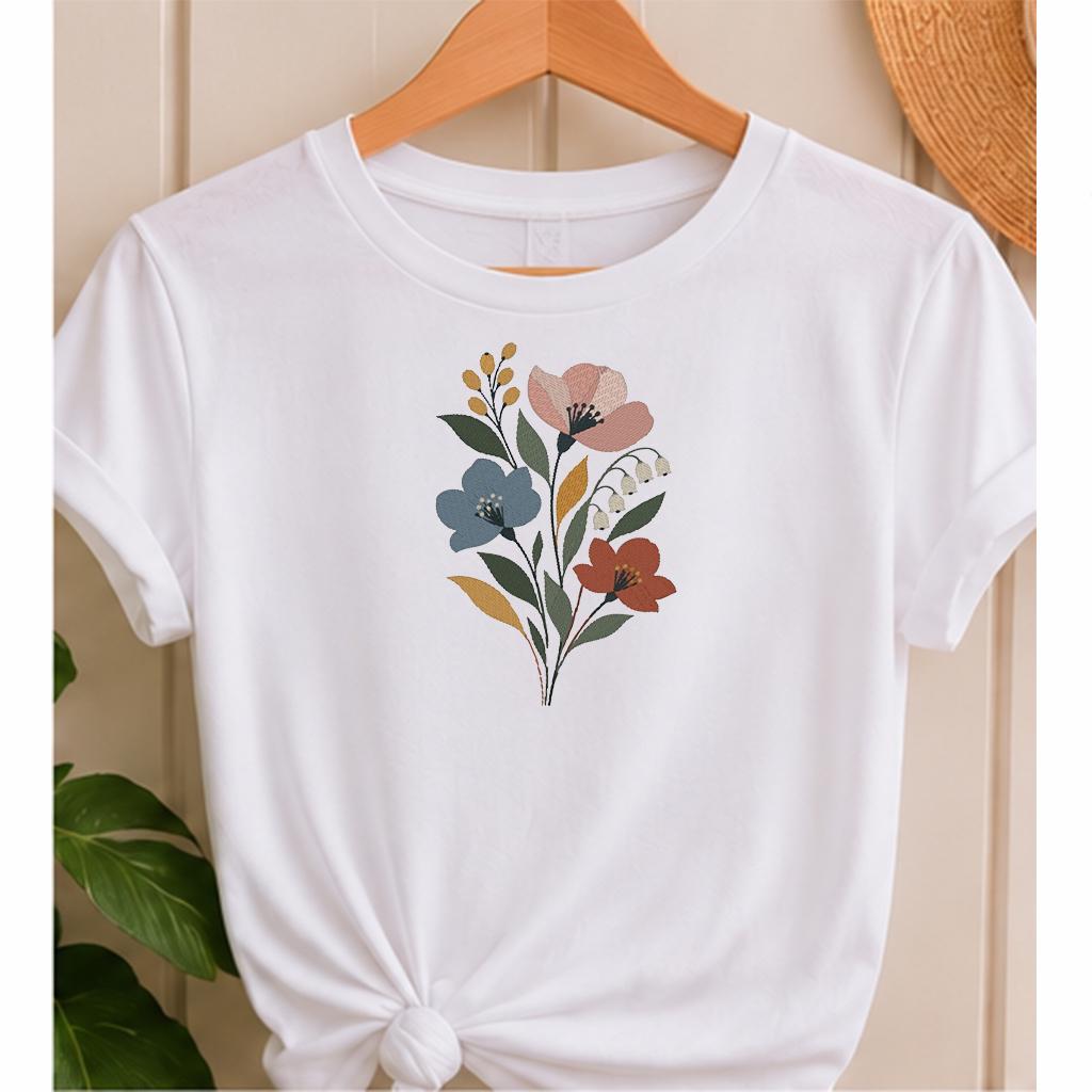 Wildflower Bouquet Machine Embroidery Design, Pastel Boho Floral, Spring Botanical Flowers PES DST JEF, Instant Download - NuttyHappyHobby