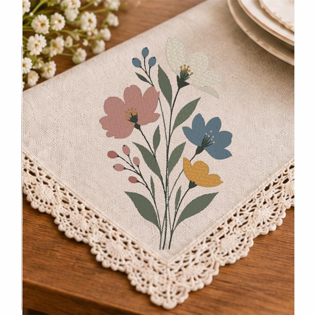 Wildflower Bouquet Machine Embroidery Design, Pastel Floral Flowers, Minimalist Boho Botanical PES DST JEF, Instant Download - NuttyHappyHobby