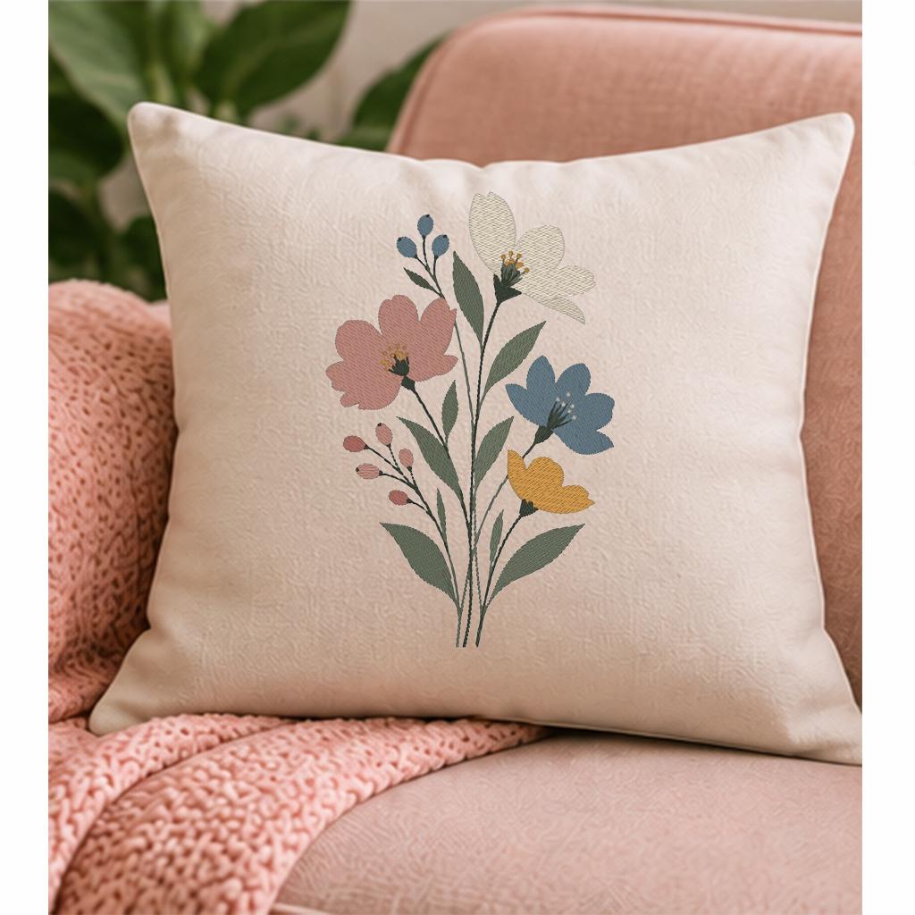 Wildflower Bouquet Machine Embroidery Design, Pastel Floral Flowers, Minimalist Boho Botanical PES DST JEF, Instant Download - NuttyHappyHobby