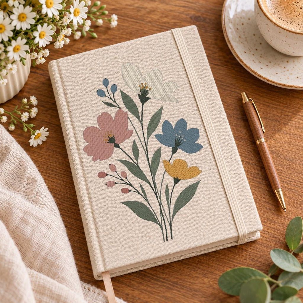 Wildflower Bouquet Machine Embroidery Design, Pastel Floral Flowers, Minimalist Boho Botanical PES DST JEF, Instant Download - NuttyHappyHobby