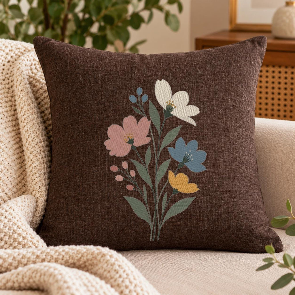 Wildflower Bouquet Machine Embroidery Design, Pastel Floral Flowers, Minimalist Boho Botanical PES DST JEF, Instant Download - NuttyHappyHobby