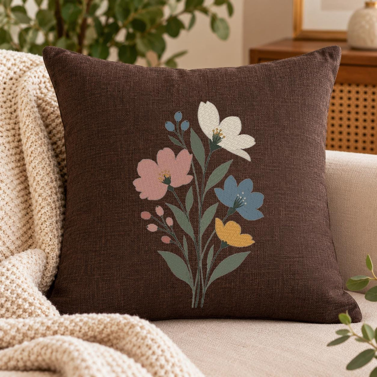Wildflower Bouquet Machine Embroidery Design, Pastel Floral Flowers, Minimalist Boho Botanical PES DST JEF, Instant Download - NuttyHappyHobby