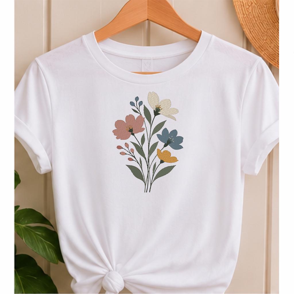Wildflower Bouquet Machine Embroidery Design, Pastel Floral Flowers, Minimalist Boho Botanical PES DST JEF, Instant Download - NuttyHappyHobby