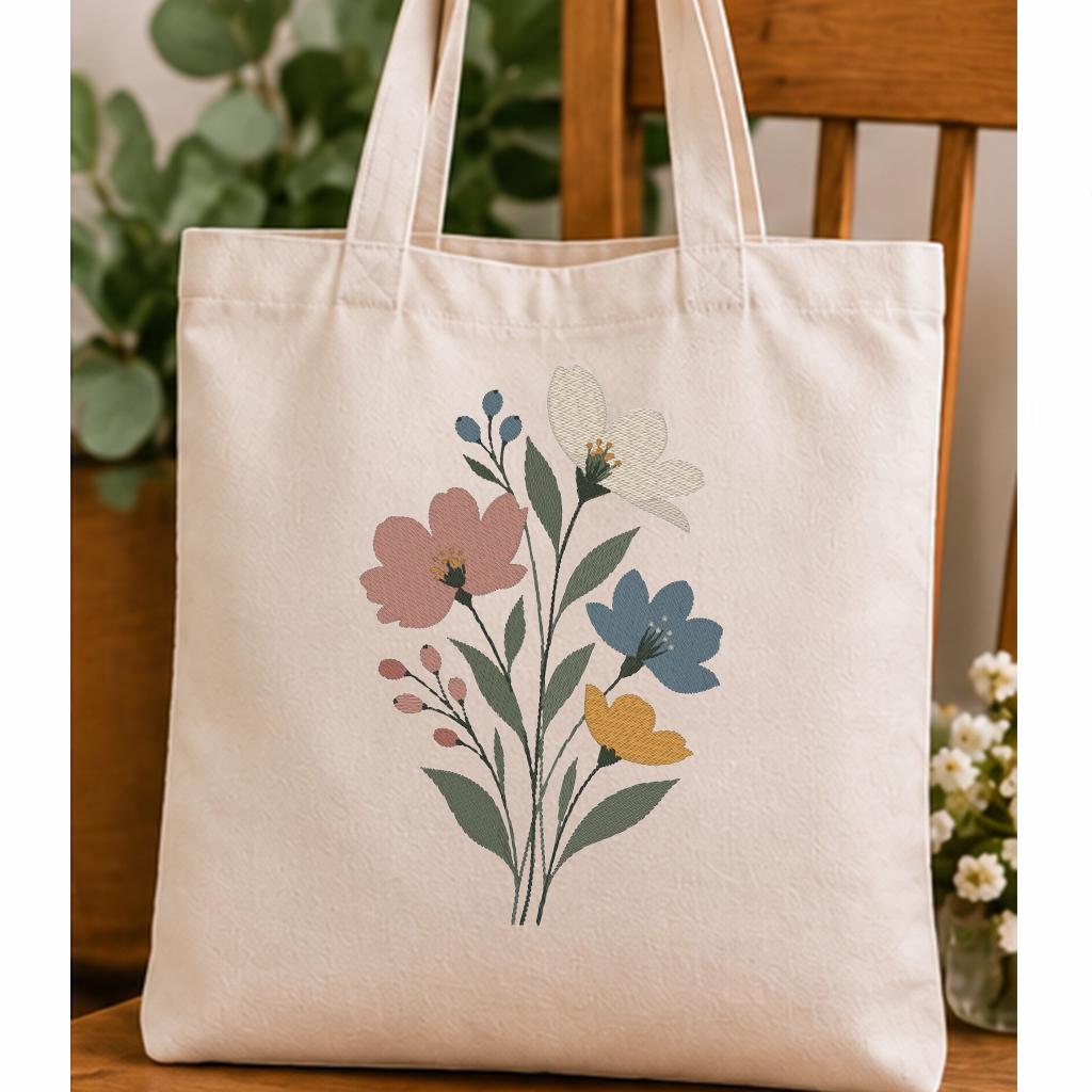 Wildflower Bouquet Machine Embroidery Design, Pastel Floral Flowers, Minimalist Boho Botanical PES DST JEF, Instant Download - NuttyHappyHobby