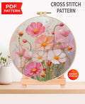 Wildflower Cross Stitch Pattern PDF, Pink Floral Embroidery Design, Meadow Flowers Cross Stitch Chart, Botanical Needlework Instant Download - NuttyHappyHobby
