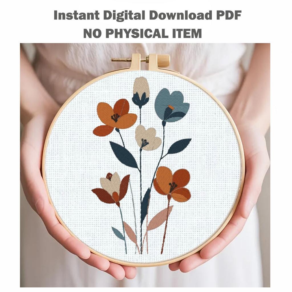 Wildflower Machine Embroidery Design, Minimalist Boho Floral Bouquet, Modern Botanical Flowers PES DST JEF, Instant Download - NuttyHappyHobby