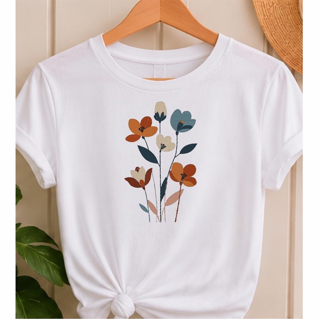 Wildflower Machine Embroidery Design, Minimalist Boho Floral Bouquet, Modern Botanical Flowers PES DST JEF, Instant Download - NuttyHappyHobby
