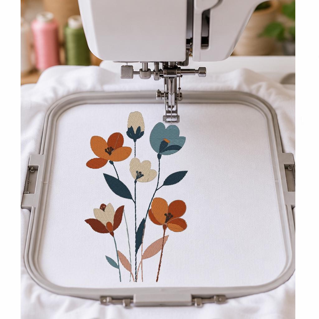 Wildflower Machine Embroidery Design, Minimalist Boho Floral Bouquet, Modern Botanical Flowers PES DST JEF, Instant Download - NuttyHappyHobby