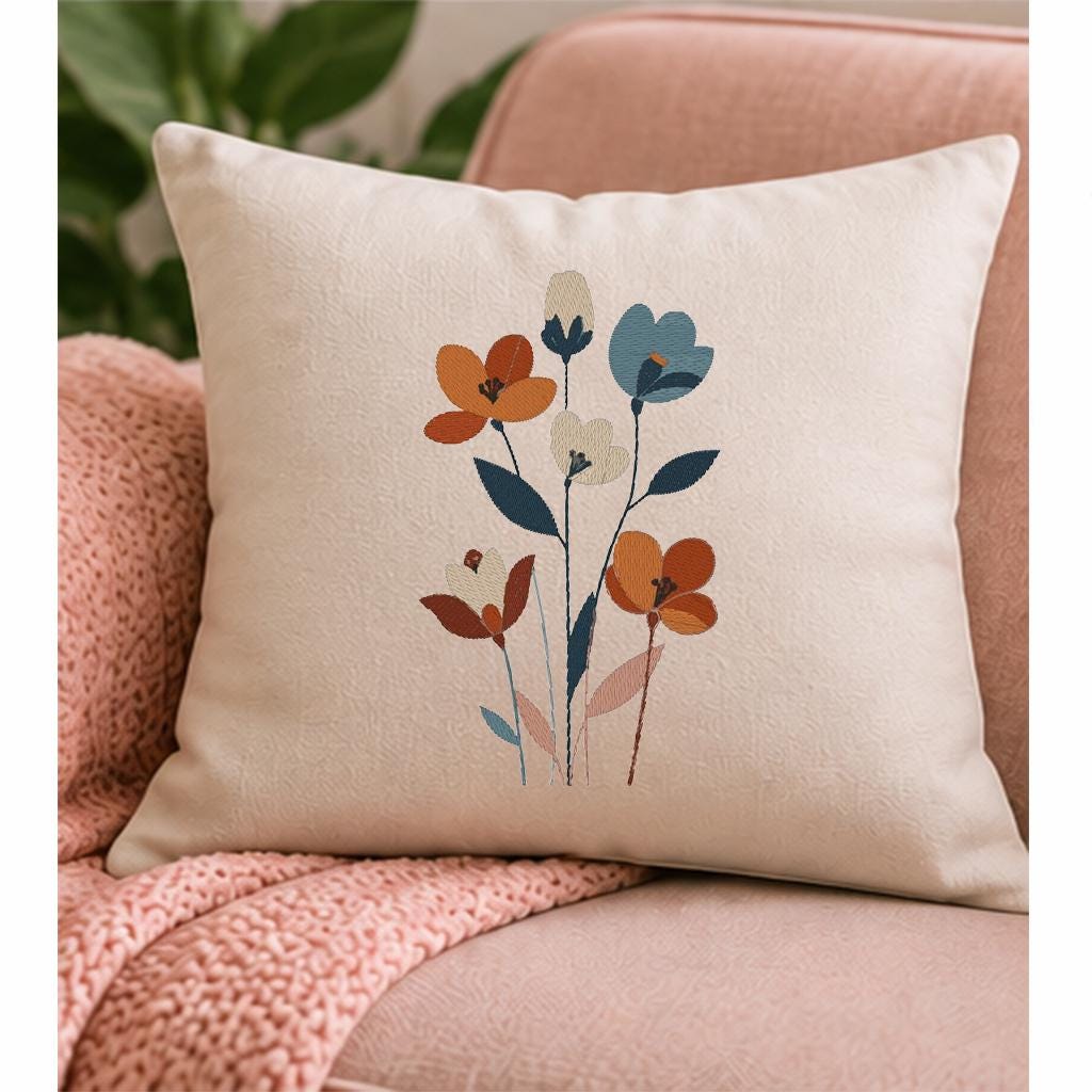 Wildflower Machine Embroidery Design, Minimalist Boho Floral Bouquet, Modern Botanical Flowers PES DST JEF, Instant Download - NuttyHappyHobby