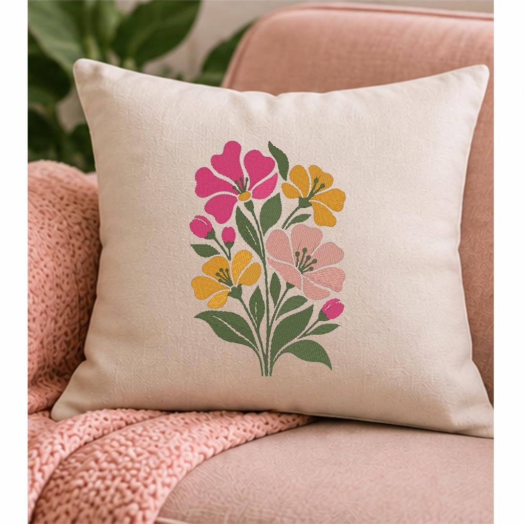 Wildflower Machine Embroidery Design, Pink Yellow Floral Bouquet, Minimalist Boho Spring Flowers PES DST JEF, Instant Download - NuttyHappyHobby