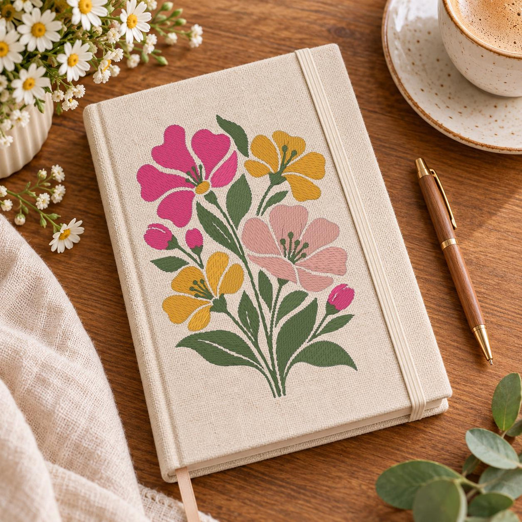 Wildflower Machine Embroidery Design, Pink Yellow Floral Bouquet, Minimalist Boho Spring Flowers PES DST JEF, Instant Download - NuttyHappyHobby