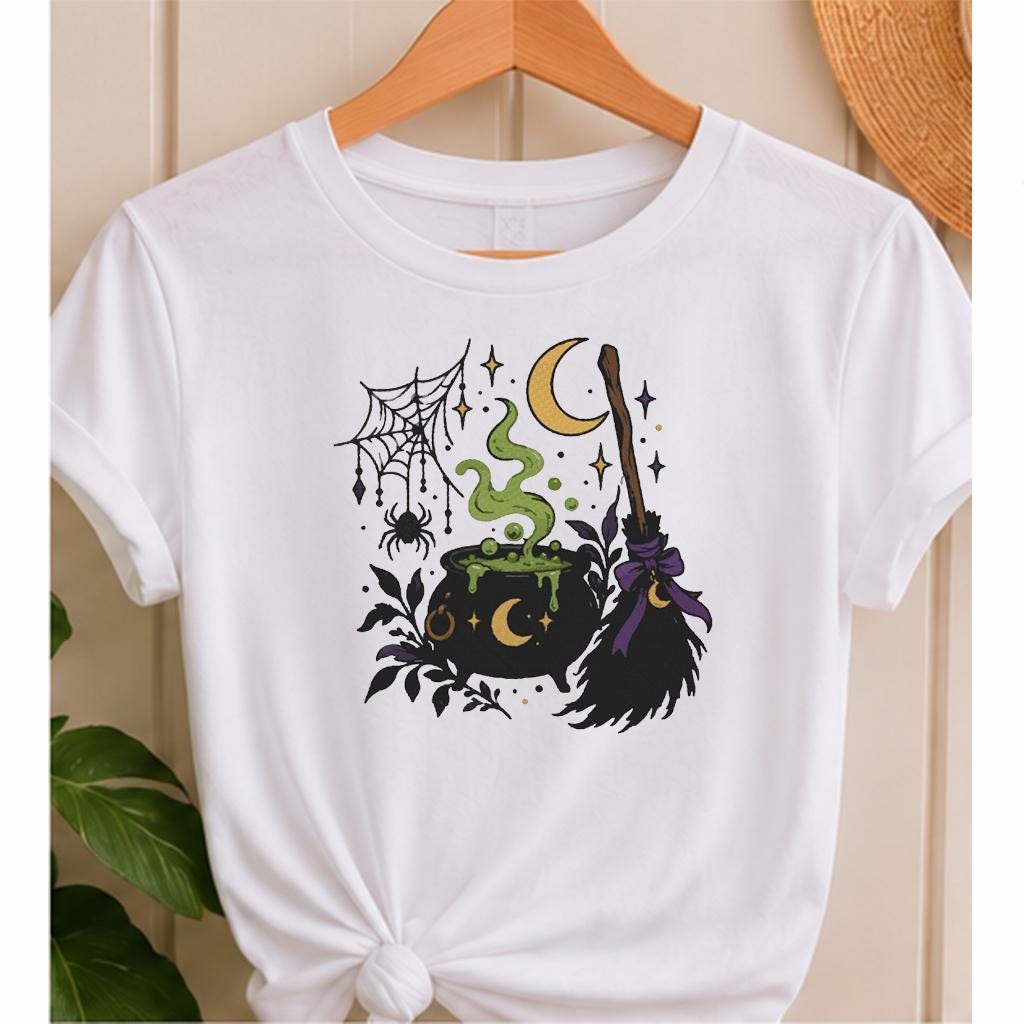 Witch Cauldron Machine Embroidery Design, Halloween Magic Potion Broom Spider Web, Gothic Witch PES DST JEF, Instant Download - NuttyHappyHobby