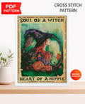 Witch Cross Stitch Pattern PDF, Soul of a Witch Embroidery Design, Gothic Halloween Cross Stitch, Witch Aesthetic Decor, Instant Download - NuttyHappyHobby