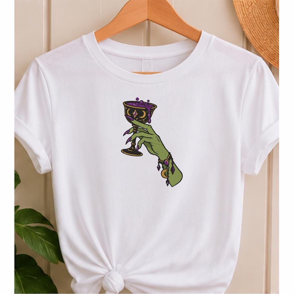 Witch Hand Potion Goblet Machine Embroidery Design, Halloween Gothic Witch Chalice, Magic Potion PES DST JEF, Instant Digital Download - NuttyHappyHobby