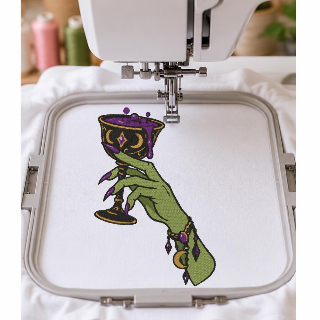 Witch Hand Potion Goblet Machine Embroidery Design, Halloween Gothic Witch Chalice, Magic Potion PES DST JEF, Instant Digital Download - NuttyHappyHobby
