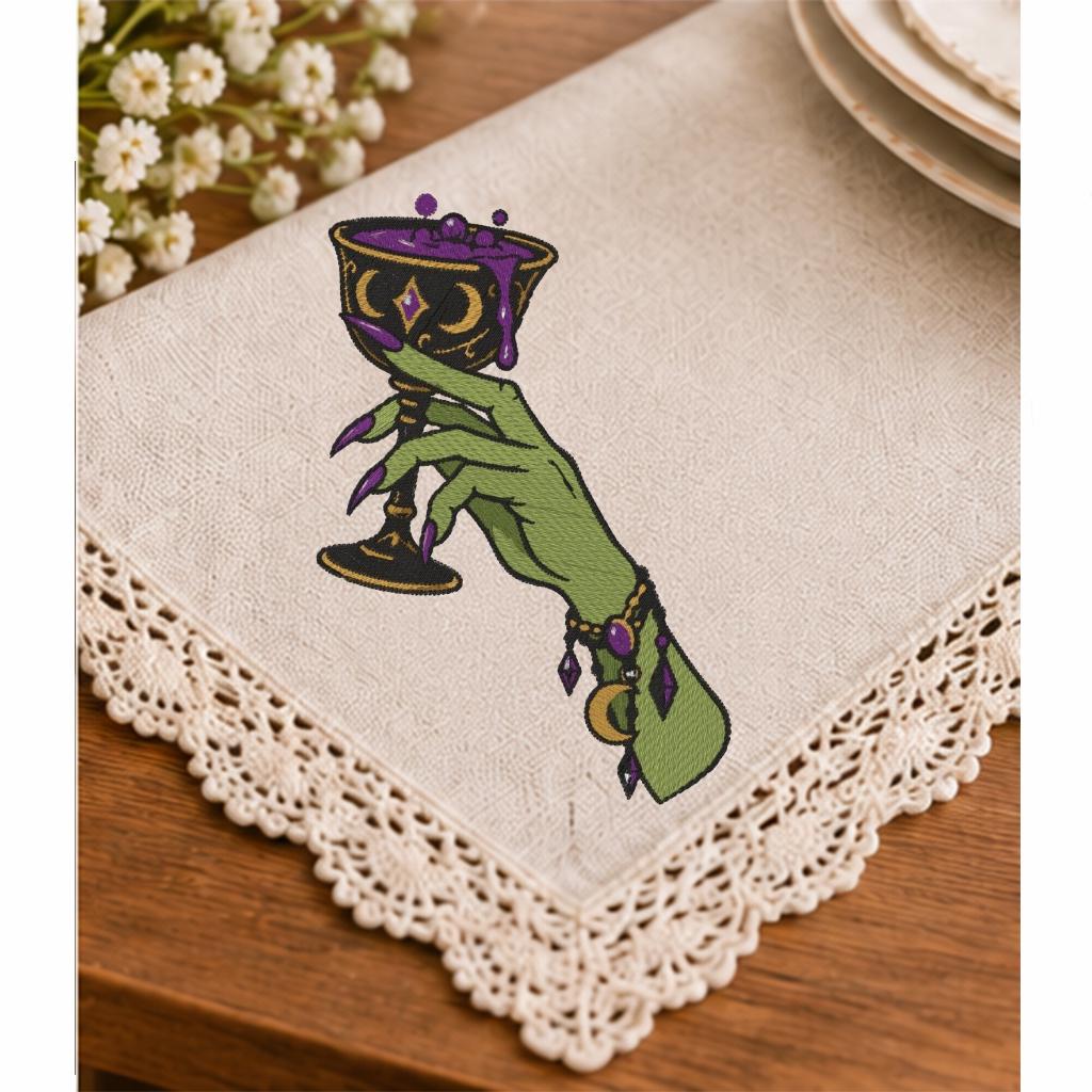 Witch Hand Potion Goblet Machine Embroidery Design, Halloween Gothic Witch Chalice, Magic Potion PES DST JEF, Instant Digital Download - NuttyHappyHobby