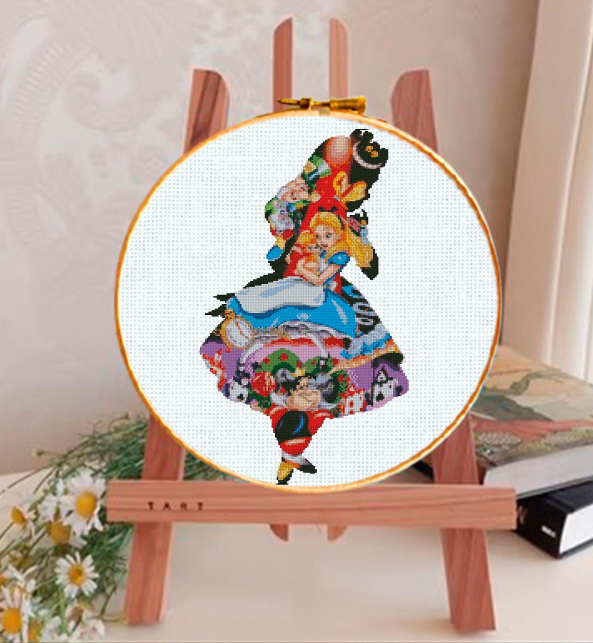 Wonderland Girl Cross Stitch Pattern PDF, Fantasy Story Character Embroidery Design, Whimsical Tea Party Inspired Needlework, 90s cartoons - NuttyHappyHobby