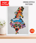 Wonderland Girl Cross Stitch Pattern PDF, Fantasy Story Character Embroidery Design, Whimsical Tea Party Inspired Needlework, 90s cartoons - NuttyHappyHobby