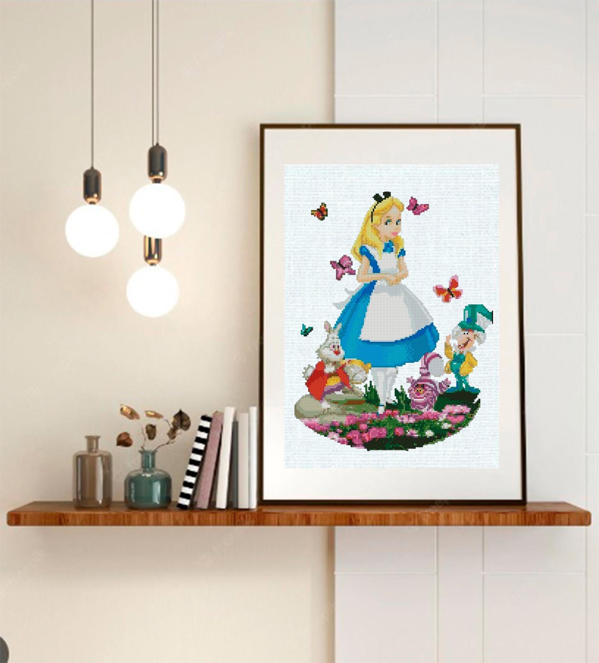 Wonderland Girl Cross Stitch Pattern PDF, Fantasy Tea Party Embroidery Design, Storybook Girl Needlework, Whimsical Garden Stitch, 90s - NuttyHappyHobby