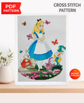 Wonderland Girl Cross Stitch Pattern PDF, Fantasy Tea Party Embroidery Design, Storybook Girl Needlework, Whimsical Garden Stitch, 90s - NuttyHappyHobby