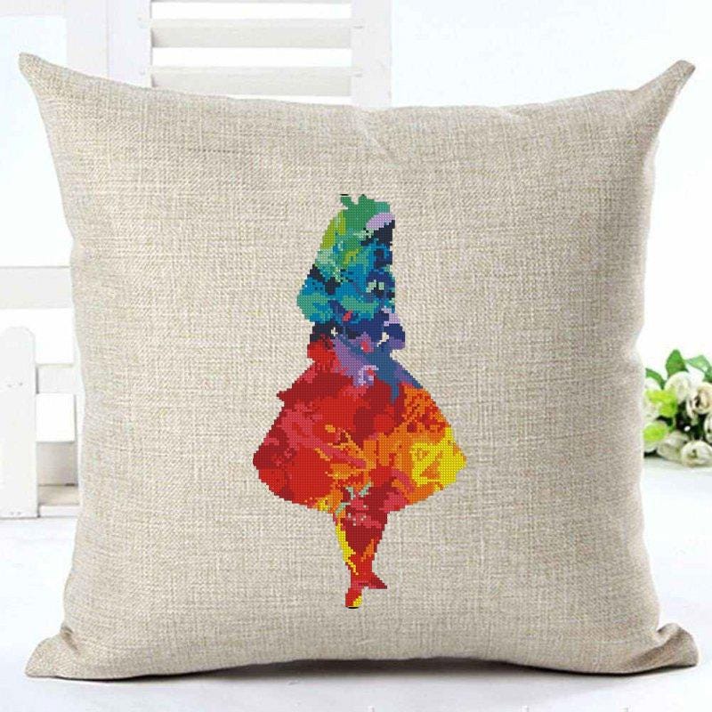 Wonderland Girl Silhouette Cross Stitch Pattern PDF, Colorful Fantasy Story Embroidery Design, Modern Whimsical Needlework, 90s cartoons - NuttyHappyHobby