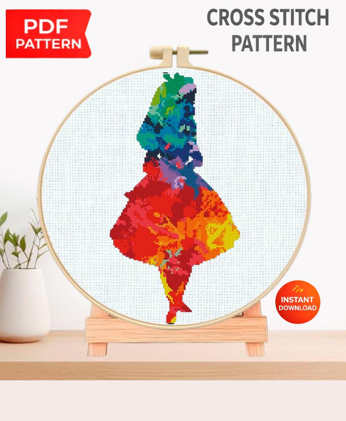 Wonderland Girl Silhouette Cross Stitch Pattern PDF, Colorful Fantasy Story Embroidery Design, Modern Whimsical Needlework, 90s cartoons - NuttyHappyHobby