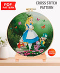 Wonderland Story Girl Cross Stitch Pattern PDF, Fantasy Tea Party Embroidery Design, Whimsical Storybook Needlework, 90s cartoons - NuttyHappyHobby