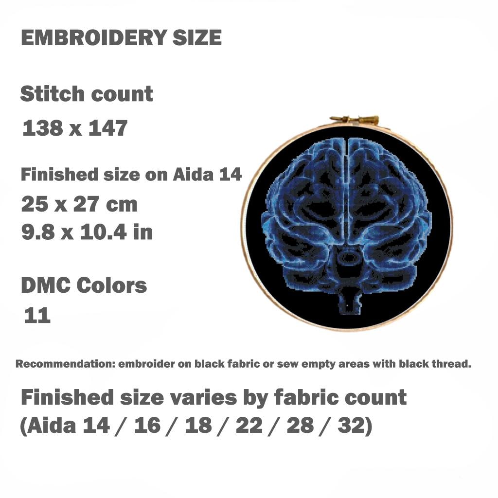 X Ray Brain Cross Stitch Pattern PDF, Radiology Anatomy Embroidery Design, Neuroscience Medical Wall Art Download - NuttyHappyHobby