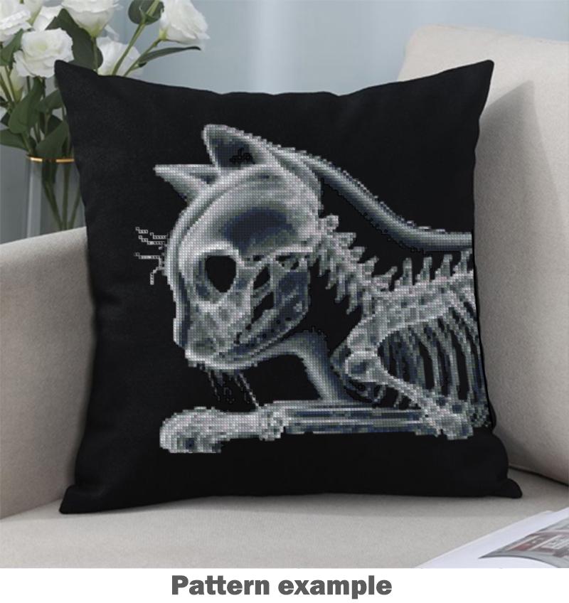 X - Ray Cat Cross Stitch Pattern PDF, Anatomical Kitten Skeleton Embroidery Chart, Veterinary Art, Gothic Animal Needlepoint, Instant Download - NuttyHappyHobby