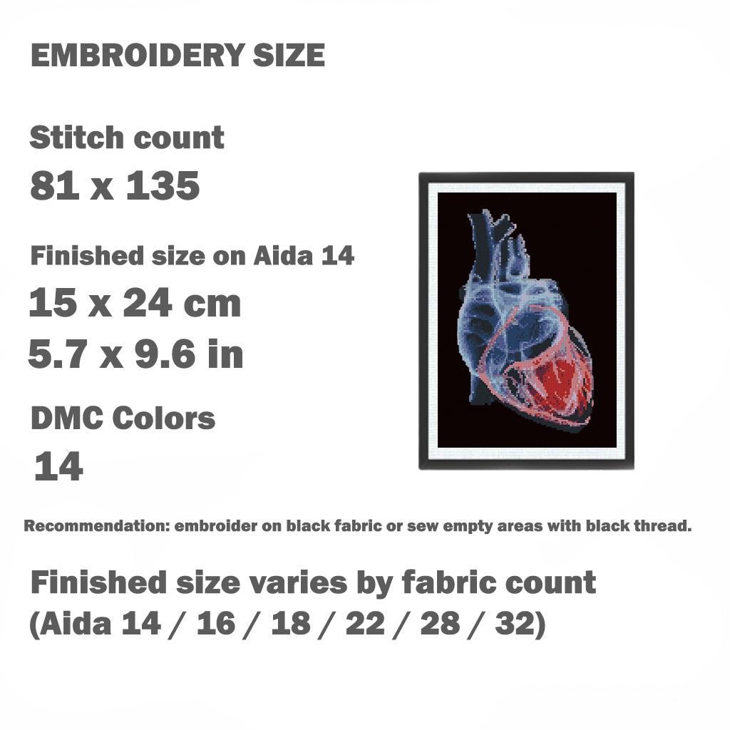X - Ray Heart Cross Stitch Pattern PDF, Anatomical Heart Embroidery Chart, Radiology Style Medical Art, Gothic Anatomy Decor, Instant Download - NuttyHappyHobby