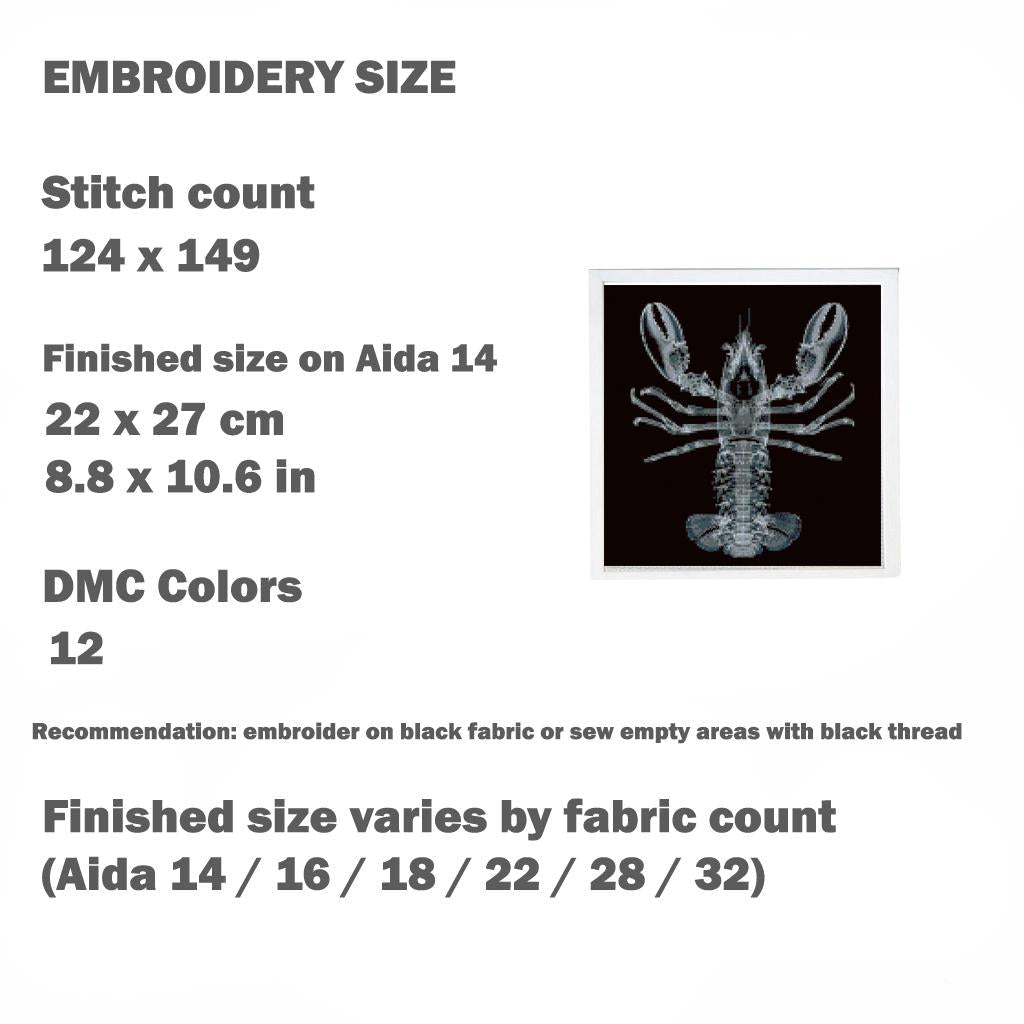 X - Ray Lobster Cross Stitch Pattern PDF, Anatomical Crustacean Embroidery Chart, Marine Biology Art, Skeleton Needlepoint, Instant Download - NuttyHappyHobby