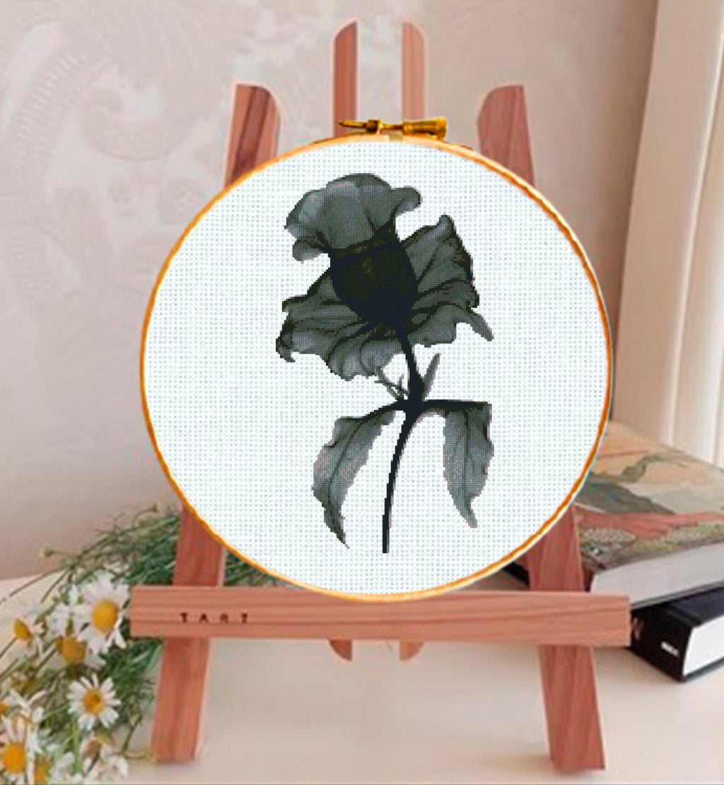 X - Ray Narcissus Cross Stitch Pattern PDF, Skeleton Flower Botanical Design, Minimalist Monochrome Embroidery Chart, Modern Hoop Wall Art - NuttyHappyHobby