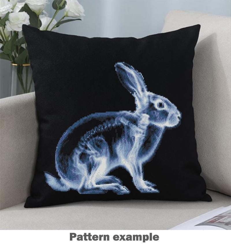 X - Ray Rabbit Cross Stitch Pattern PDF, Anatomical Bunny Skeleton Embroidery Chart, Veterinary Art, Dark Biology Needlepoint, Download - NuttyHappyHobby