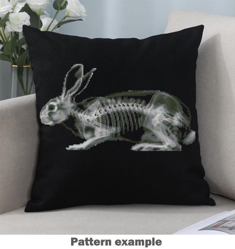 X - Ray Rabbit Cross Stitch Pattern PDF, Anatomical Bunny Skeleton Embroidery Chart, Veterinary Art, Dark Biology Needlepoint, Download - NuttyHappyHobby